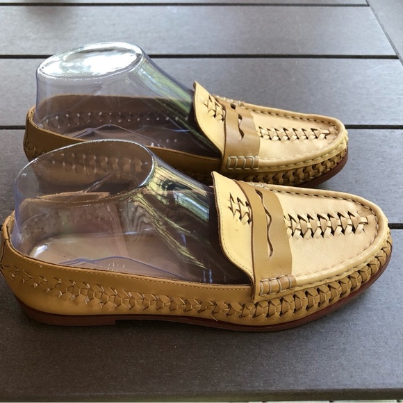 Anthropologie Pilcro Tan Leather Comfortable Flat Woven Loafers Size 6M - Picture 2 of 9